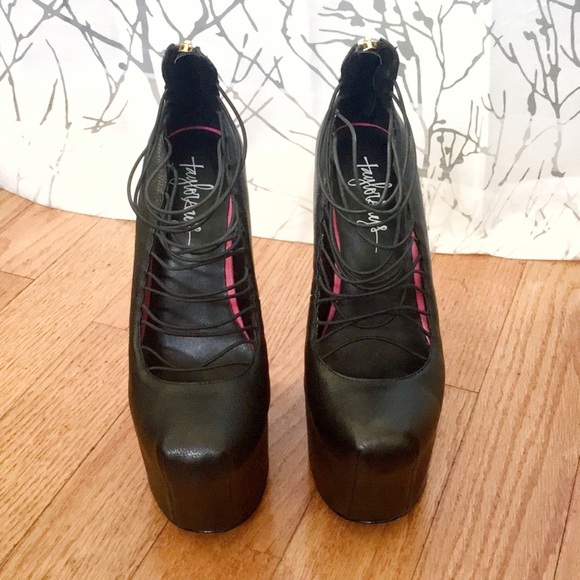 Taylor Says black leather colorful skull drawing Calavera Gravity Platform heels - Picture 6 of 8